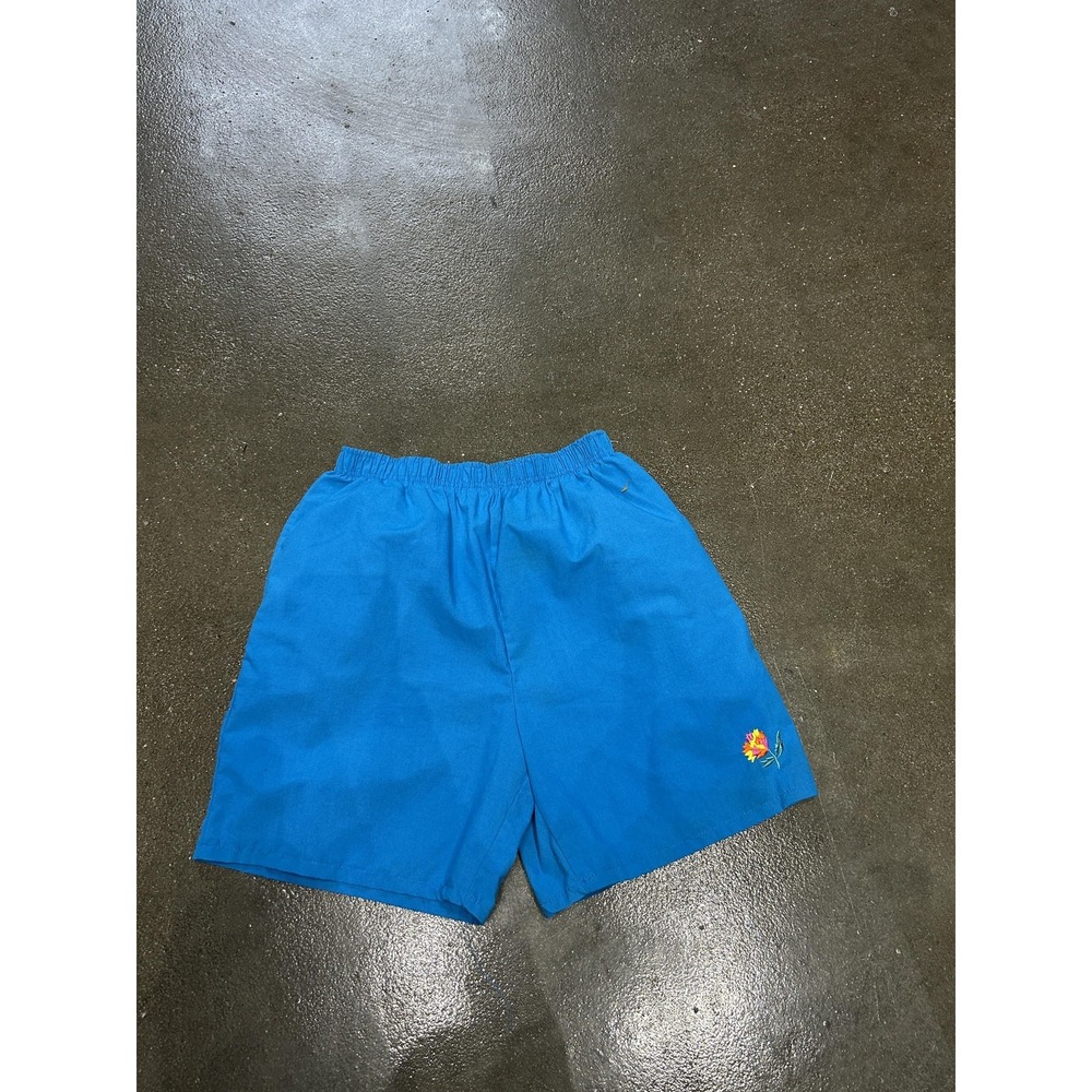 Victoria Shorts Womens Medium‎ Blue Elastic Waist Flower Embroidered Lounge